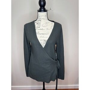 Nation Ltd NWT Arabella Waffle Knit Wrap Top Charcoal Gray Sz L